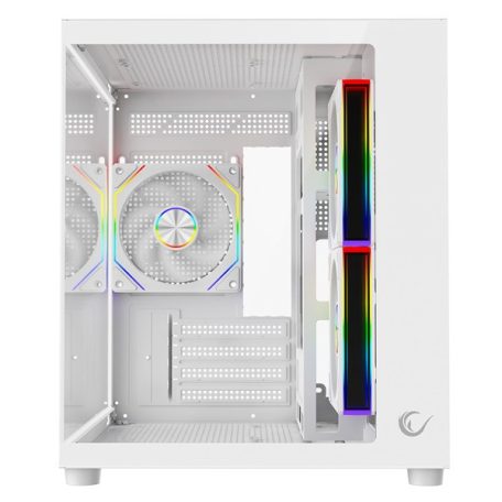 Rampage Számítógépház - LUMID (ablakos; BTF, mATX, Type-C, USB 3.0, alsó táp, 3x120mm A-RGB, fehér)