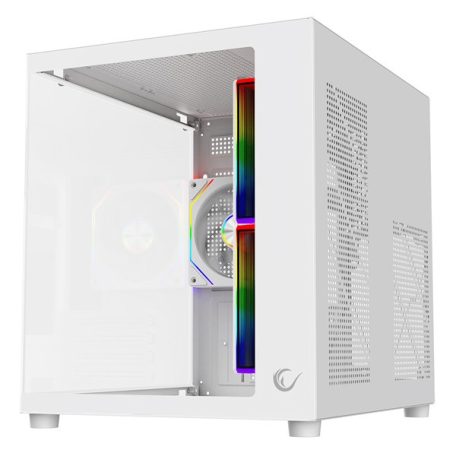 Rampage Számítógépház - LUMID (ablakos; BTF, mATX, Type-C, USB 3.0, alsó táp, 3x120mm A-RGB, fehér)