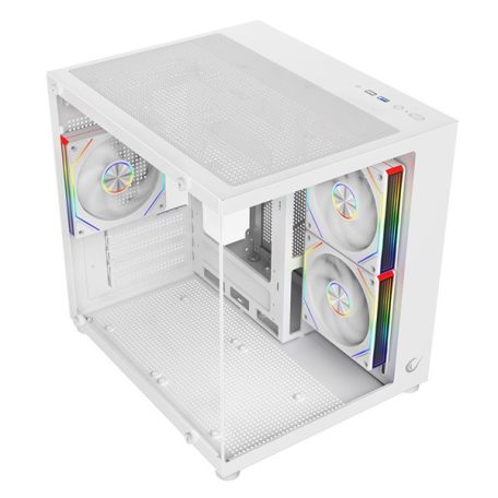 Rampage Számítógépház - LUMID (ablakos; BTF, mATX, Type-C, USB 3.0, alsó táp, 3x120mm A-RGB, fehér)