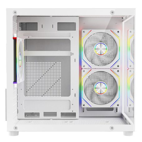 Rampage Számítógépház - LUMID (ablakos; BTF, mATX, Type-C, USB 3.0, alsó táp, 3x120mm A-RGB, fehér)