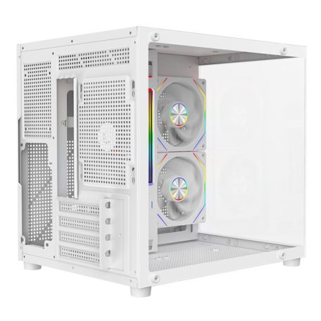 Rampage Számítógépház - LUMID (ablakos; BTF, mATX, Type-C, USB 3.0, alsó táp, 3x120mm A-RGB, fehér)