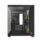 Rampage Számítógépház - LUMID (fekete; ablakos; BTF, mATX, Type-C, USB 3.0, alsó táp, 3x120mm A-RGB)