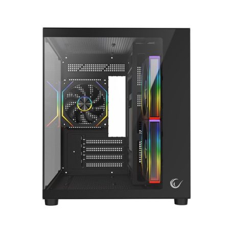 Rampage Számítógépház - LUMID (fekete; ablakos; BTF, mATX, Type-C, USB 3.0, alsó táp, 3x120mm A-RGB)