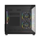 Rampage Számítógépház - LUMID (fekete; ablakos; BTF, mATX, Type-C, USB 3.0, alsó táp, 3x120mm A-RGB)