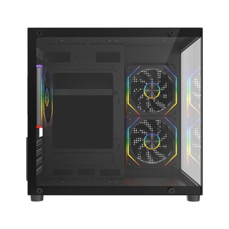 Rampage Számítógépház - LUMID (fekete; ablakos; BTF, mATX, Type-C, USB 3.0, alsó táp, 3x120mm A-RGB)
