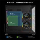 Rampage Számítógépház - LUMID (fekete; ablakos; BTF, mATX, Type-C, USB 3.0, alsó táp, 3x120mm A-RGB)