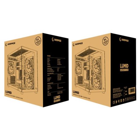 Rampage Számítógépház - LUMID (fekete; ablakos; BTF, mATX, Type-C, USB 3.0, alsó táp, 3x120mm A-RGB)