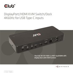   Club 3D KVM Switch - CSV-1585 (2xUSB-C to HDMI, DP, USB-C 100W PD3.0, 2xUSB-C, 3xUSB-A, 3,5 Jack, RJ45, 4k60Hz)