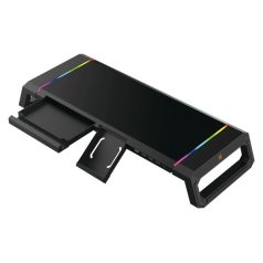   Conceptronic Monitor állvány - THORNE01B (állítható RGB, 4x USB2.0, beépített fiók, összecsukható, Max.: 10kg, fekete)