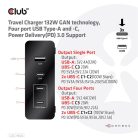 Club 3D Hálózati Adapter - CAC-1906 (132W GaN, 2x USB-A, 2x USB-C, PD3.0, 4 csatlakozó)
