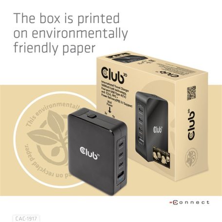Club 3D Hálózati Adapter - CAC-1917 (140W GaN, 3x USB-C, 1x USB-A, PD3.1, 4 csatlakozó)