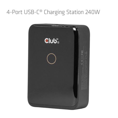 Club 3D Hálózati Adapter - CAC-1933 (240W GaN, 4x USB-C, PD3.1, PPS + LED kijelző)