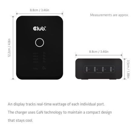 Club 3D Hálózati Adapter - CAC-1933 (240W GaN, 4x USB-C, PD3.1, PPS + LED kijelző)
