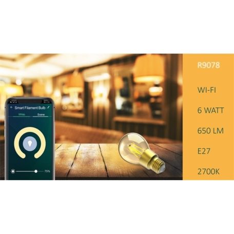Woox Smart Filament LED Izzó - R9078 (E27, 6W, 650lm, 2700K, Wi-Fi, szabályozható fényerő)