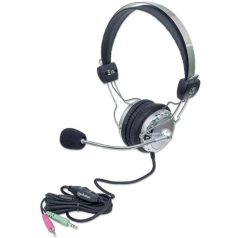   Manhattan Fejhallgató -  Sztereó fejhallgató, 2.5m vezeték, Fekete-ezüst