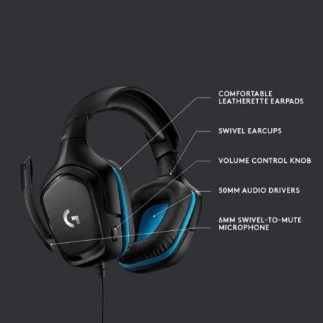 Logitech Fejhallgató - G432  Gaming headset (Vezetékes, USB/3,5mm Jack, Dolby DTS 7.1 hangzás, hangerőszabályzó, fekete)