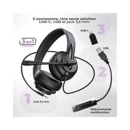 Advance Fejhallgató - SMARTPHONICS 650 (USB/Jack, 1,2m kábel, fekete)