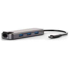   Bluestork USB Hub - HUB-OFFICE (USB-C to 3xUSB 2.0 port + 1xUSB-C + 1xHDMI + 1xRJ45, szürke)