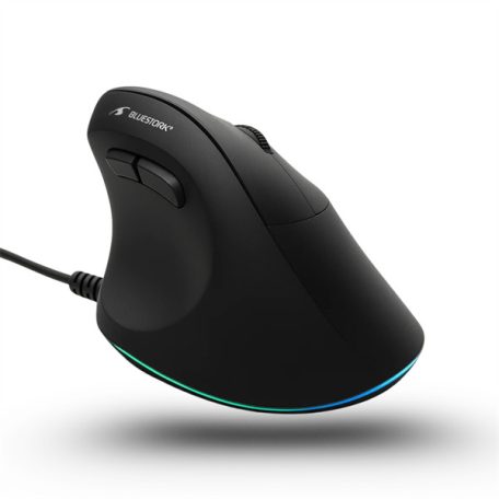 Bluestork Egér - M-W-ERGO-LUMI (Ergonomic, 3600 DPI, 6 gomb, optikai, RGB, fekete)