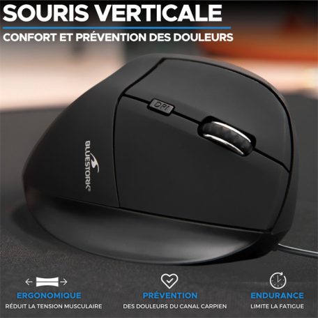 Bluestork Egér - M-W-ERGO (Ergonomic, 2.4G, 7200 DPI, optikai, fekete)