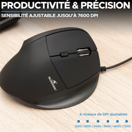 Bluestork Egér - M-W-ERGO (Ergonomic, 2.4G, 7200 DPI, optikai, fekete)
