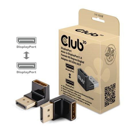 Club 3D Átalakító - CAC-1008 (90° DisplayPort  1.4,  M/F, 4K120Hz, univerzális)