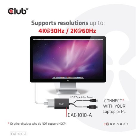 Club 3D Átalakító - CAC-1010-A (DisplayPort to Dual Link DVI-D, aktív, 4K30Hz, HDCP ON)