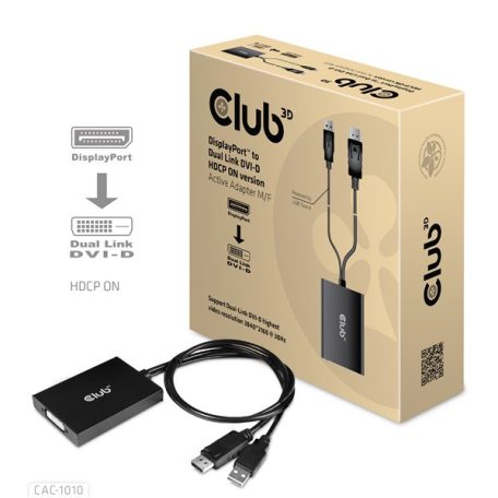 Club 3D Átalakító - CAC-1010 (DisplayPort to 2xDVI-A HDCP ON, 4K30Hz, 2560x1600@60Hz, 60cm)