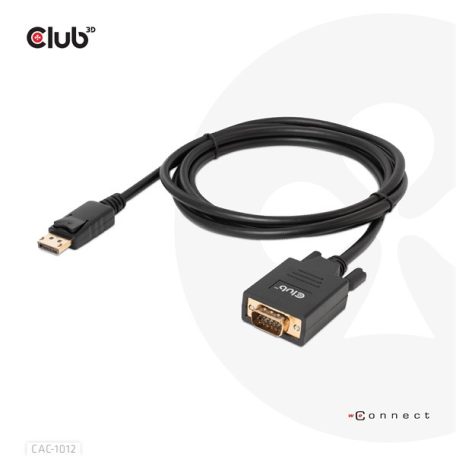 Club 3D Kábel - CAC-1012 (DisplayPort to VGA, 2m, 28AWG, Full HD 1080p, Aranyozott csatlakozók)