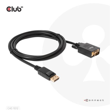 Club 3D Kábel - CAC-1012 (DisplayPort to VGA, 2m, 28AWG, Full HD 1080p, Aranyozott csatlakozók)