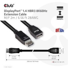   Club 3D Kábel - CAC-1022 (DisplayPort 1.4 HBR3, 8K60Hz, 4K144Hz, 2m, M/F, 32.4Gbps)
