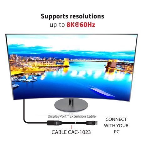 Club 3D Kábel - CAC-1023 (DisplayPort 1.4, 8K60Hz, DSC 1.2, HBR3, HDR, 3m, Bidirectionális, M/F)