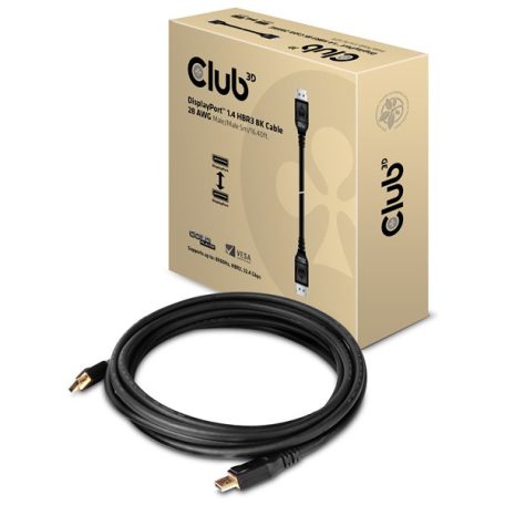 Club 3D Kábel - CAC-1061 (DisplayPort 1.4, HBR3, 8K60Hz, 5m, 32CH, Aranyozott, VESA, M/M)