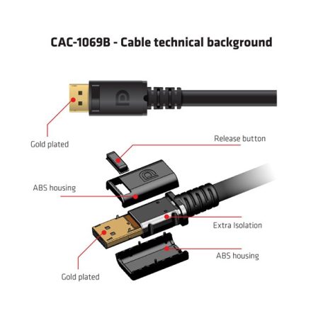 Club 3D Kábel - CAC-1069B (DisplayPort 1.4 HBR3, 8K@60Hz, 4m, 24AWG, fekete, VESA tanúsított, M/M)
