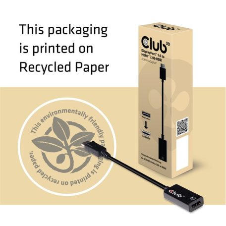 Club 3D Átalakító - CAC-1080 (DisplayPort 1.4 to HDMI 2.0, 4K60Hz, HDR, 3D aktív)