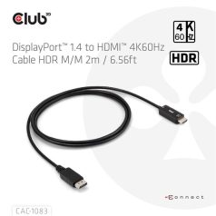   Club 3D Kábel - CAC-1083 (DisplayPort 1.4 to HDMI 2.0, aktív adapter, 4K60Hz, HDR, 2m)