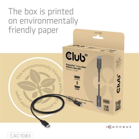 Club 3D Kábel - CAC-1083 (DisplayPort 1.4 to HDMI 2.0, aktív adapter, 4K60Hz, HDR, 2m)