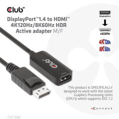   Club 3D Átalakító - CAC-1088 (DisplayPort 1.4 to HDMI 4K120Hz/8K60Hz HDR Aktív, M/F)