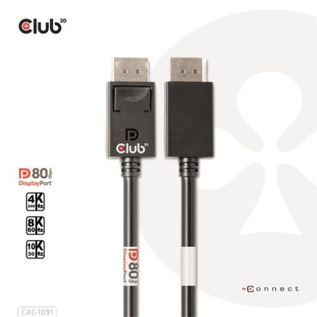 Club 3D Kábel - CAC-1091 (DisplayPort 2.1,  DP80, 4K240Hz, 1.2m, Bidirectional, M/M)