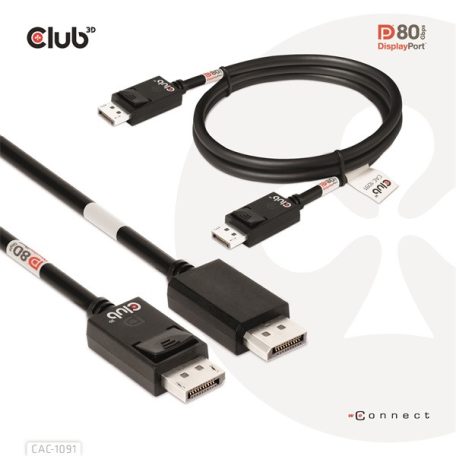 Club 3D Kábel - CAC-1091 (DisplayPort 2.1,  DP80, 4K240Hz, 1.2m, Bidirectional, M/M)