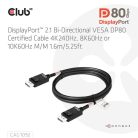 Club 3D Kábel - CAC-1092 (DisplayPort 2.1, DP80, 8K240Hz, 1.6m, Bi-Directional, M/M)