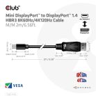 Club 3D Kábel - CAC-1115 (Mini DisplayPort to DisplayPort 1.4 HBR3, 8K60Hz/4K120Hz, 2m, kétirányú)