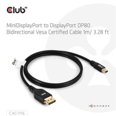   Club 3D Kábel - CAC-1116 (Mini DisplayPort to DisplayPort, DP80, Bidirektional, VESA, 4K240Hz, 8K60Hz, 10K60Hz, 1m)
