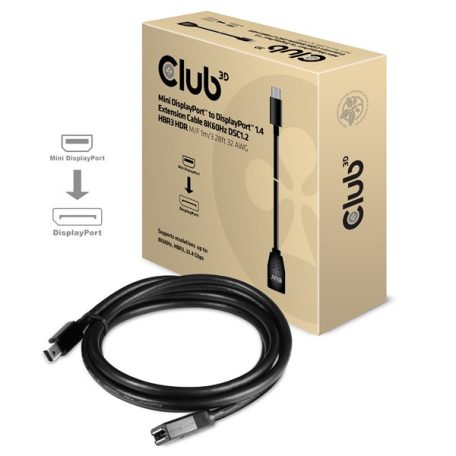 Club 3D Kábel - CAC-1121 (Mini DisplayPort 1.4 to DisplayPort 8K60Hz, 1m, DSC1.2, HBR3, HDR, M/F, Bidirectional)