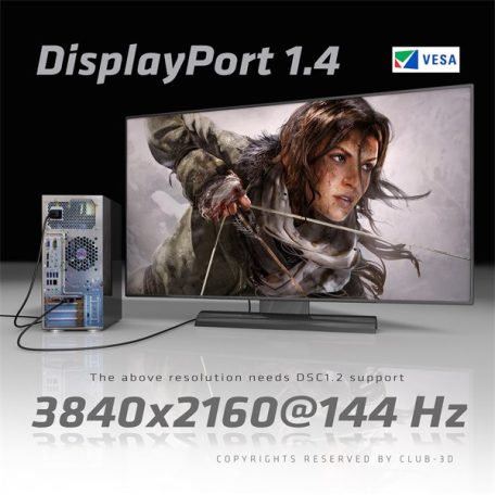 Club 3D Kábel - CAC-1164 (Mini DisplayPort 1.4, 8K60Hz, 34 AWG, 2m, M/M, 32.4Gbps, DSC)