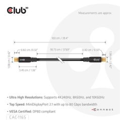   Club 3D Kábel - CAC-1165 (Mini DisplayPort  M/M, DP80, 80Gbps, 1m, 4K240Hz/8K60Hz/10K60Hz)