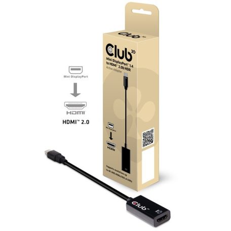 Club 3D Átalakító - CAC-1180 (Mini DisplayPort 1.4 to HDMI 2.0, 4K60Hz, HDR, 3D, 16bpc)