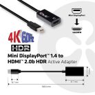 Club 3D Átalakító - CAC-1180 (Mini DisplayPort 1.4 to HDMI 2.0, 4K60Hz, HDR, 3D, 16bpc)