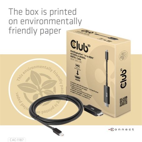 Club 3D Átalakító - CAC-1187 (Mini DisplayPort 1.4 to HDMI 4K120Hz / 8K60Hz HDR10+, 1.8m)