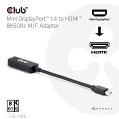   Club 3D Átalakító - CAC-1188 (Mini DisplayPort 1.4 to HDMI 8K60Hz, aktív, HDCP 2.2, 9cm)
